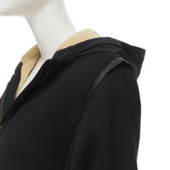 MAJE manteau noir à dos évasé entièrement doublé de shearling et garni de cuir FR36 S