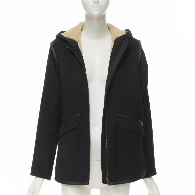 Nero MAJE nero Cappotto posteriore svasato completamente foderato in pelle FR36 S in vendita