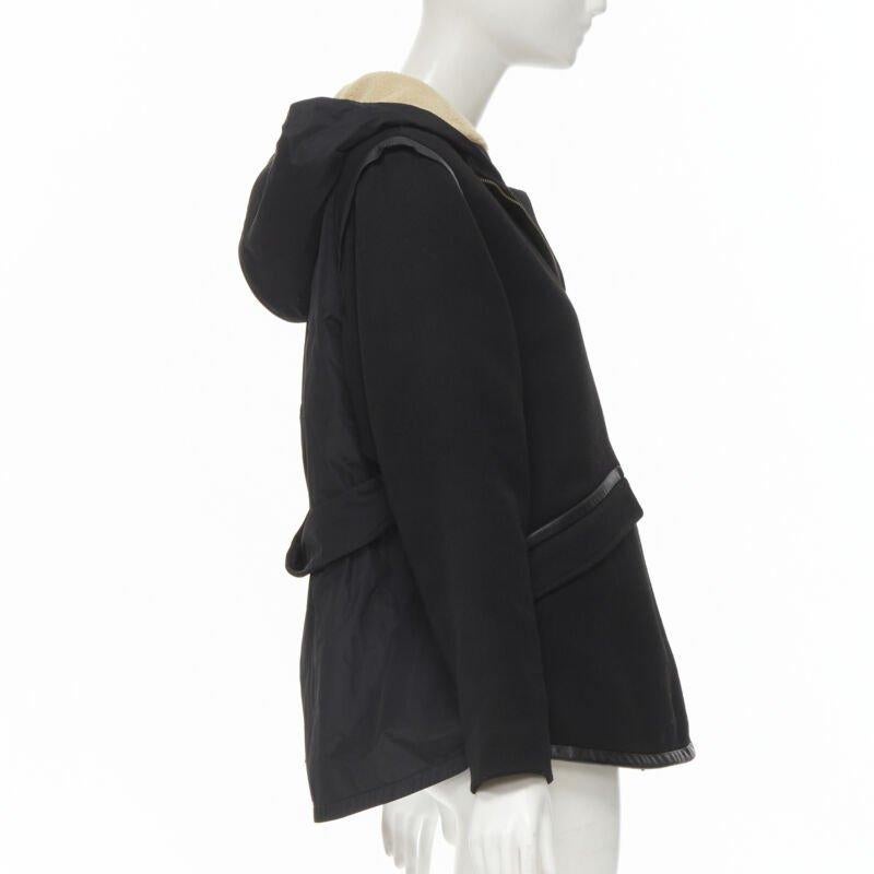 Donna MAJE nero Cappotto posteriore svasato completamente foderato in pelle FR36 S in vendita