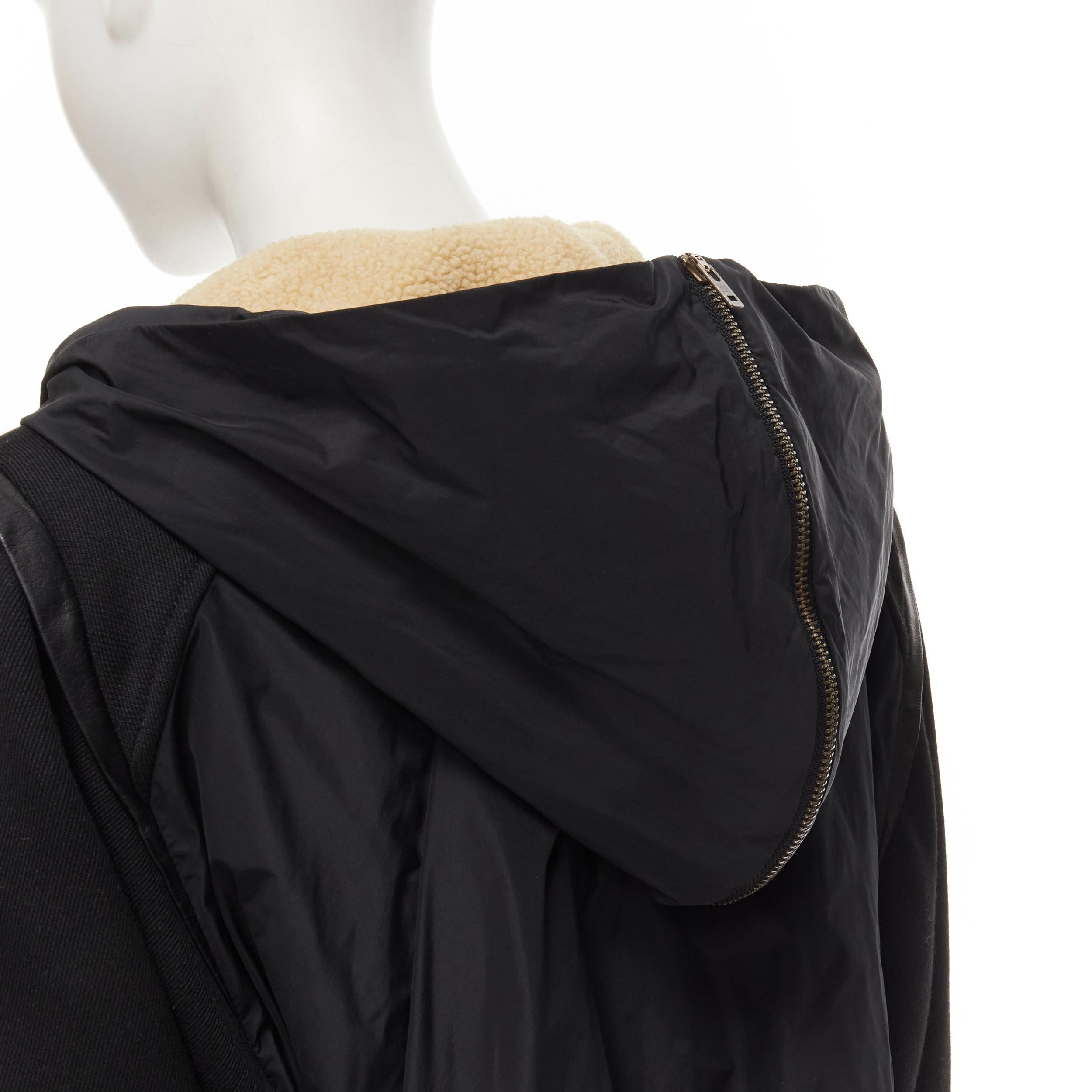 MAJE black fully shearling lined leather trim flared back coat FR36 S For Sale 3