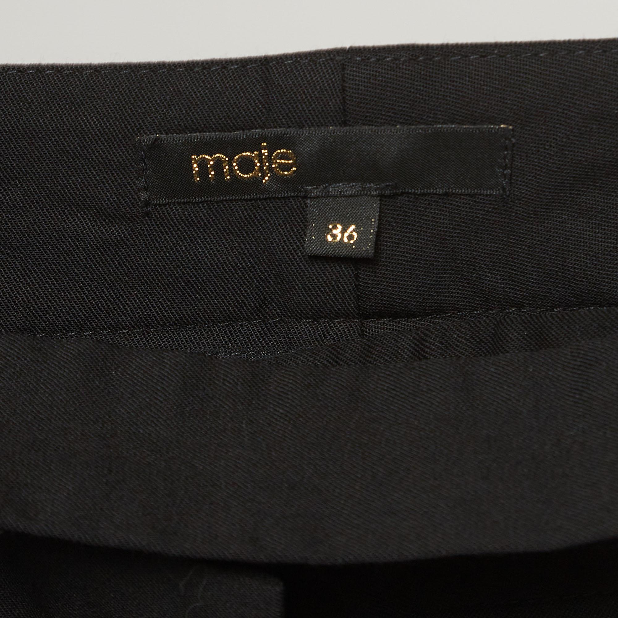 Women's Maje Black Gabardine Belted Formal Trousers S For Sale