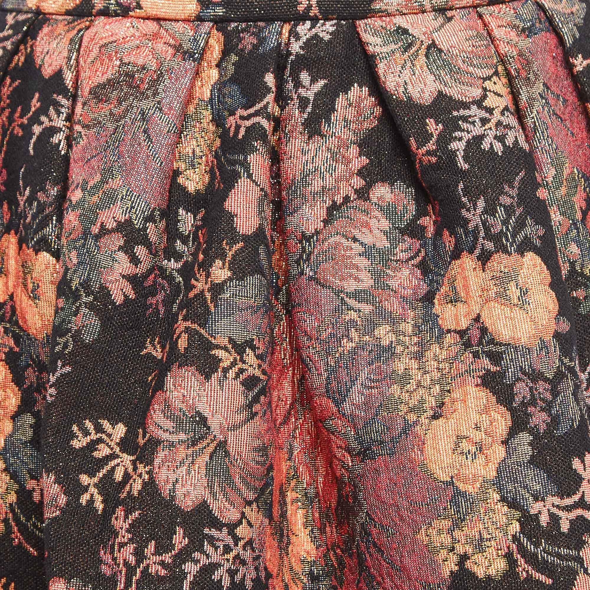 Brown Maje Black Jacquard Lurex Pleated Knee-Length Skirt L For Sale