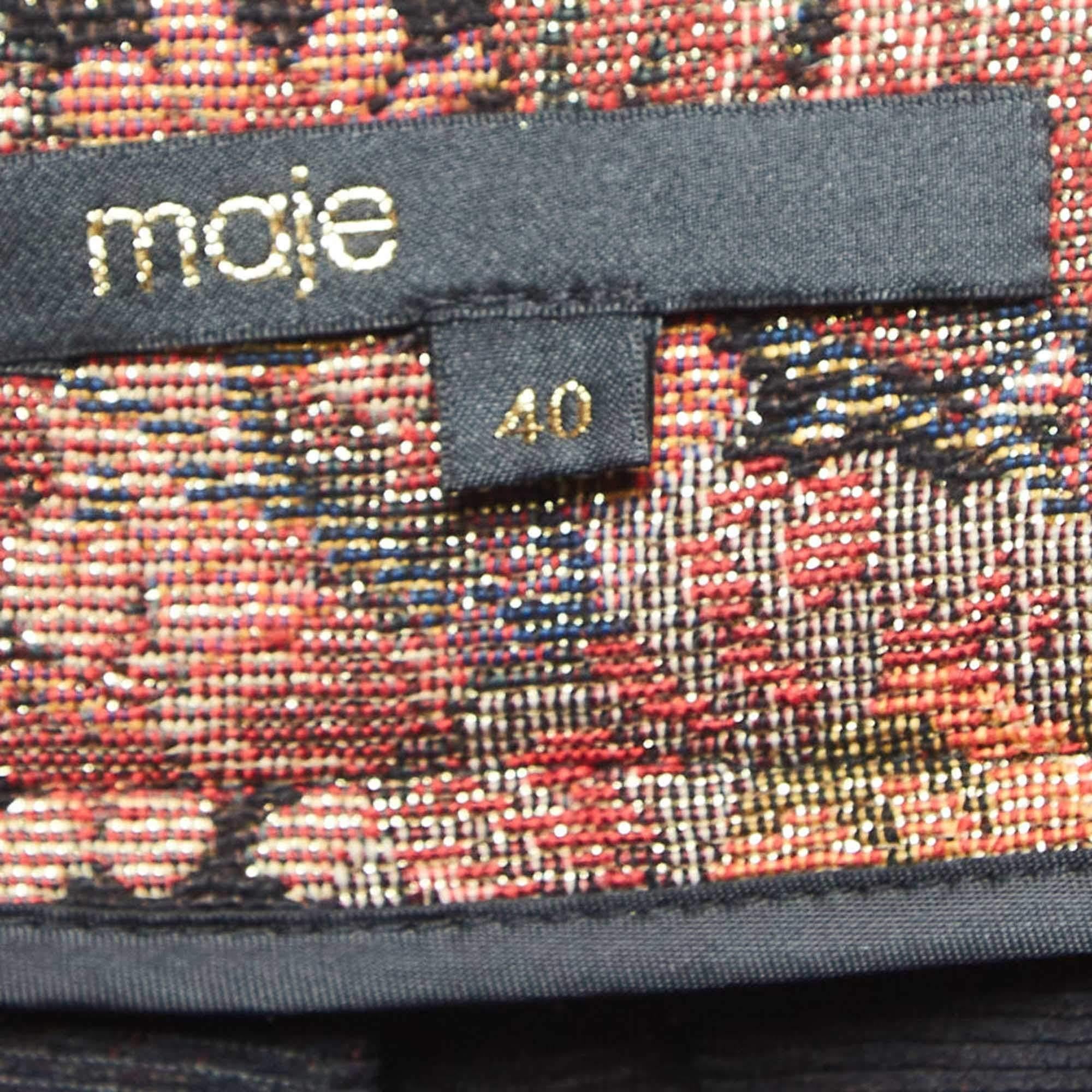 Maje Black Jacquard Lurex Pleated Knee-Length Skirt L In Good Condition For Sale In Dubai, Al Qouz 2