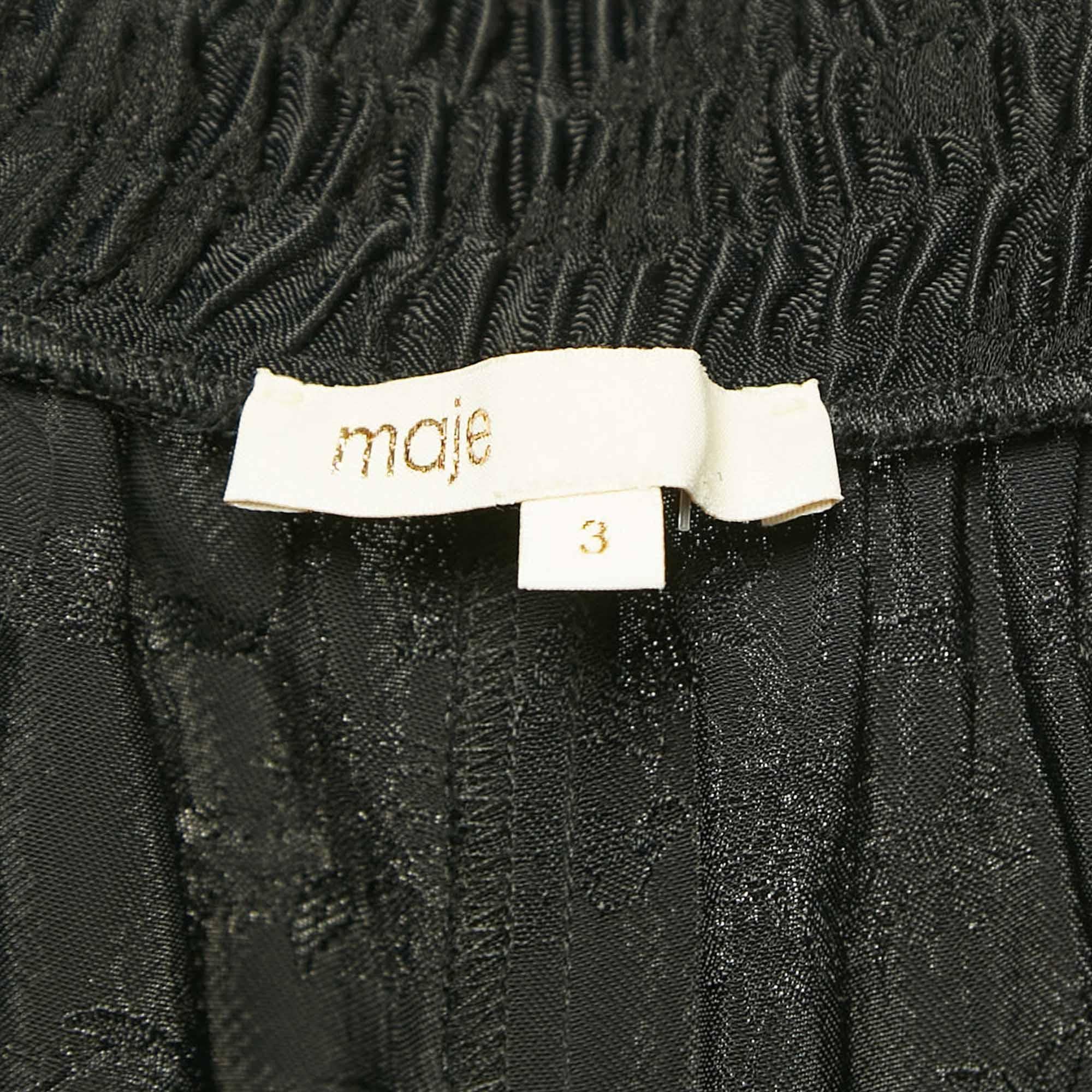 Women's Maje Black Jacquard Wide Leg Trousers L For Sale