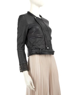 Maje - Giacca corta da motociclista in pelle nera - taglia S