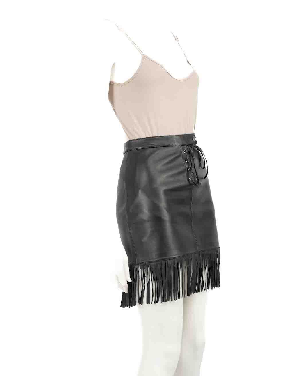 CONDITION is Very good. Minimal wear to skirt is evident. Minimal wear to the front fastening edge, with abrasion to the corner. The faux leather lace up front has begun to split on this used Maje designer resale item.
 
 
 
 Details
 
 
 Black
 
