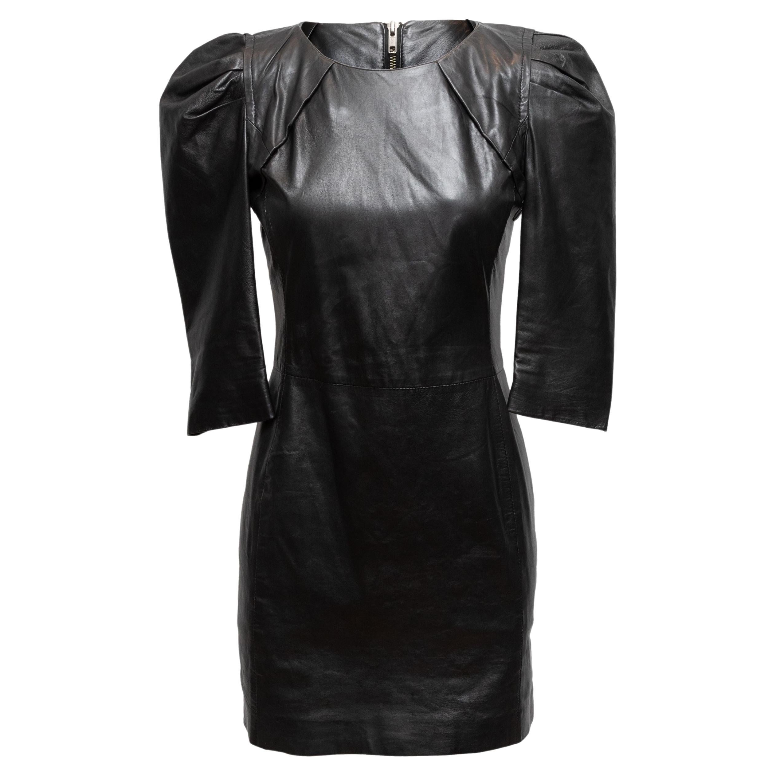 Maje Black Leather Mini Dress