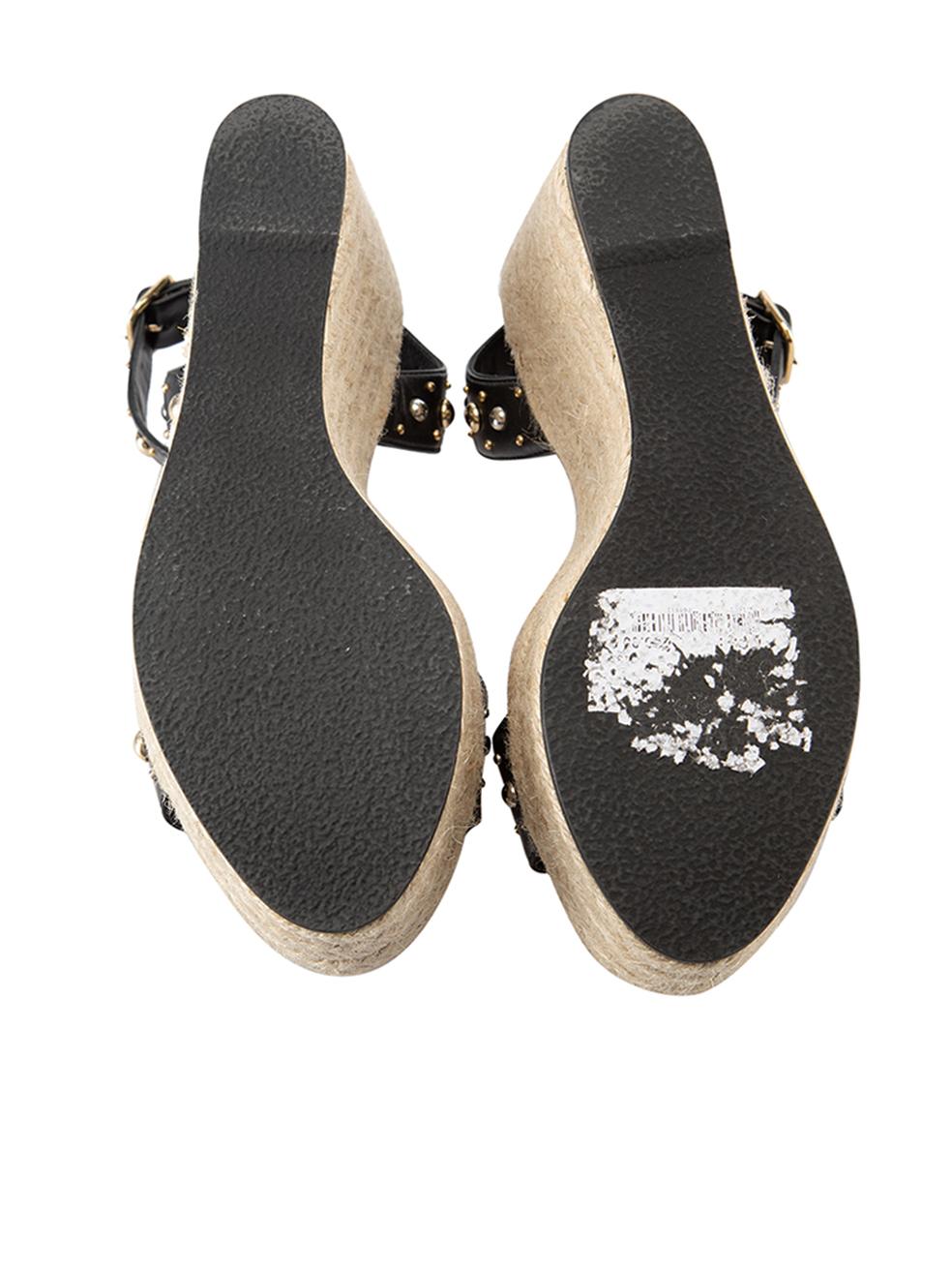 Maje Black Leather Stud Wedge Sandals Size IT 38 In Good Condition In London, GB