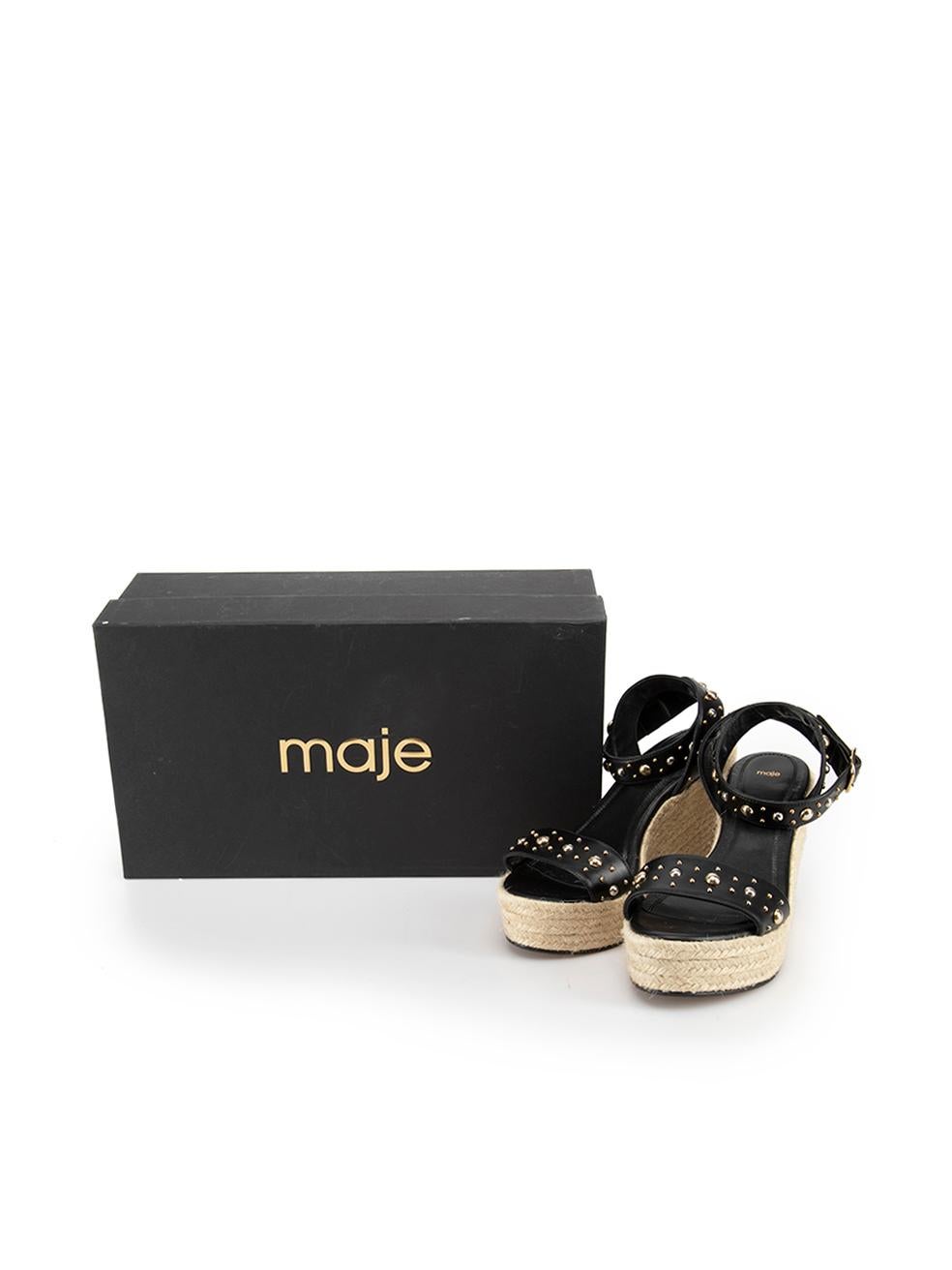 Maje Black Leather Stud Wedge Sandals Size IT 38 1