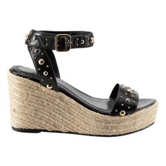 Maje Black Leather Stud Wedge Sandals Size IT 38