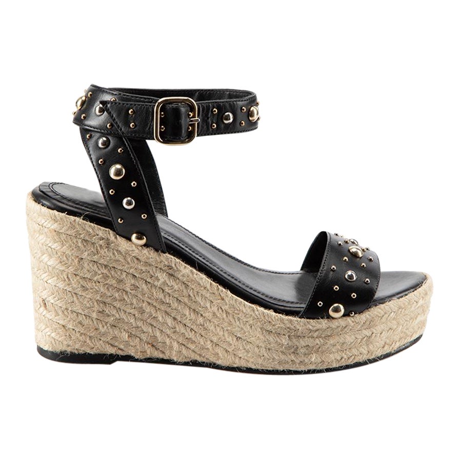 Maje Black Leather Stud Wedge Sandals Size IT 38