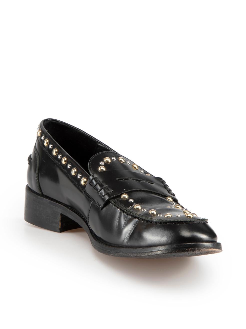 CONDITION is Good. Minor wear to loafers is evident. Light creasing to leather on toe crease and scratches to leather on back of heels on this used Maje designer resale item.
 
Details
Black
Leather
Penny loafers
Almond toe
Slip on
Silver studded