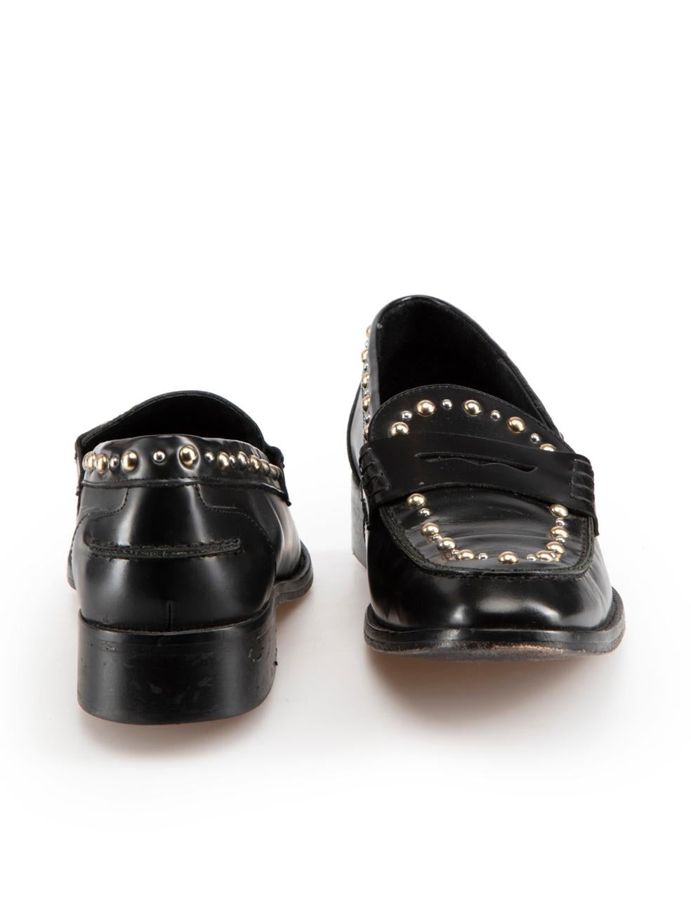Maje Black Leather Studded Penny Loafers Size IT 40 In Good Condition For Sale In London, GB