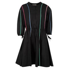 Maje Black Long Sleeve Piping Detail Midi Dress Size L