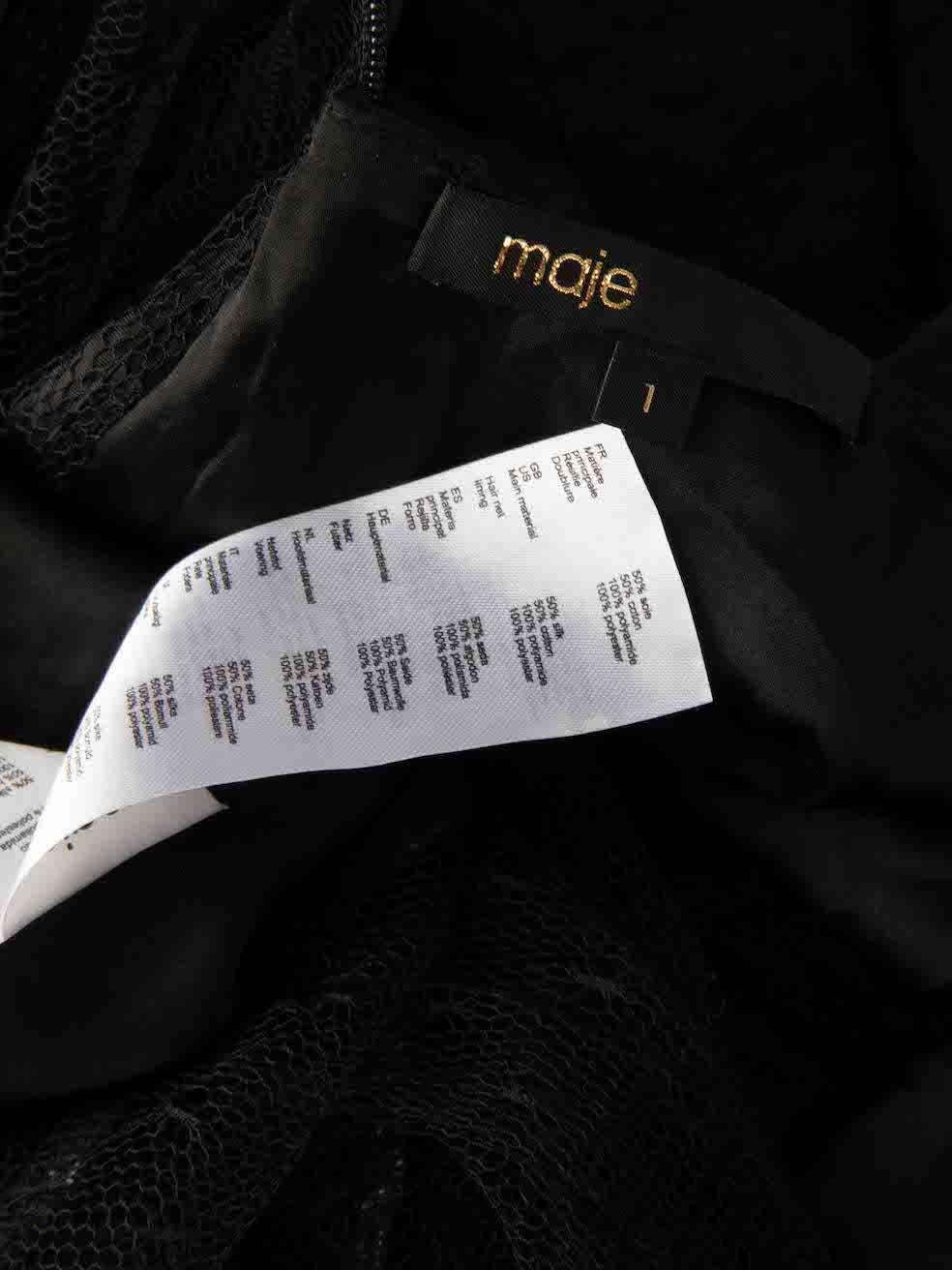 Maje, mini-robe noire à manches longues avec détails en dentelle, taille S Excellent état à London, GB