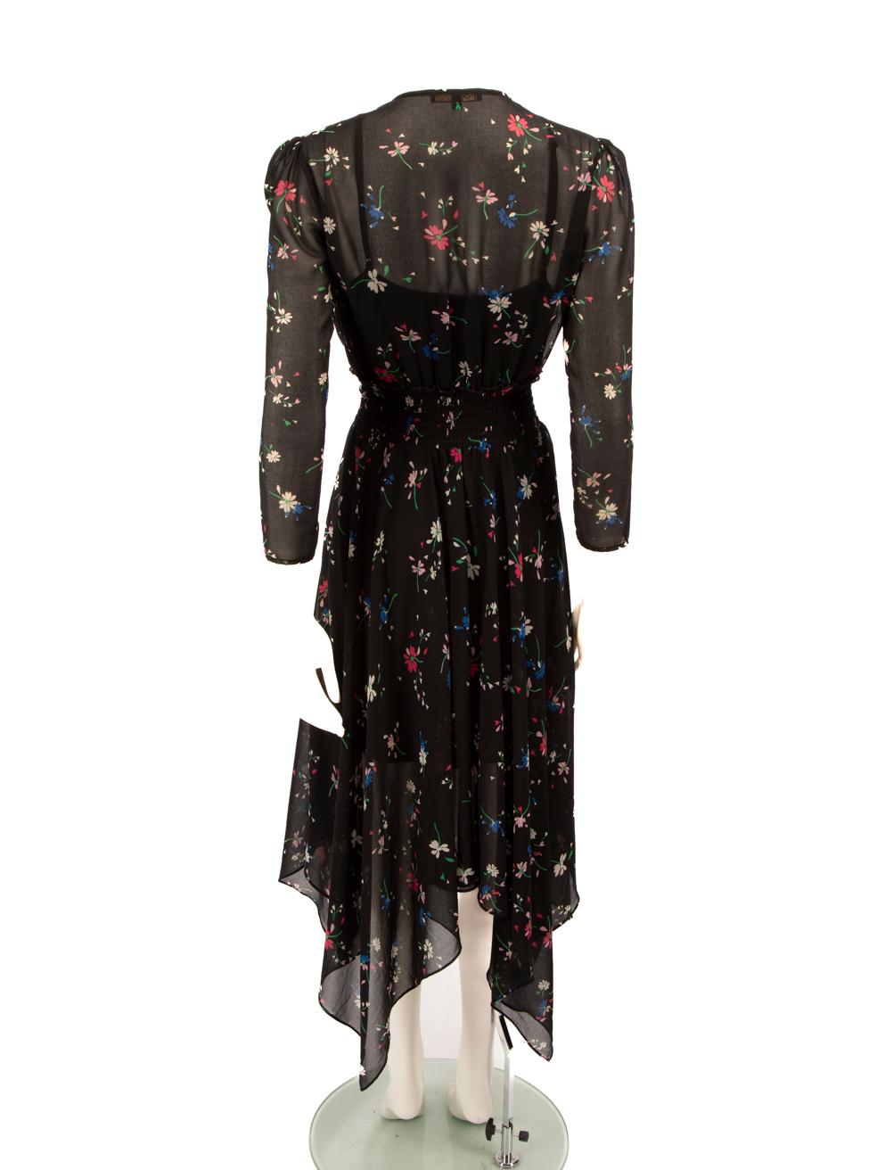 Maje Black Midi Floral Print Dress Size S In Good Condition For Sale In London, GB