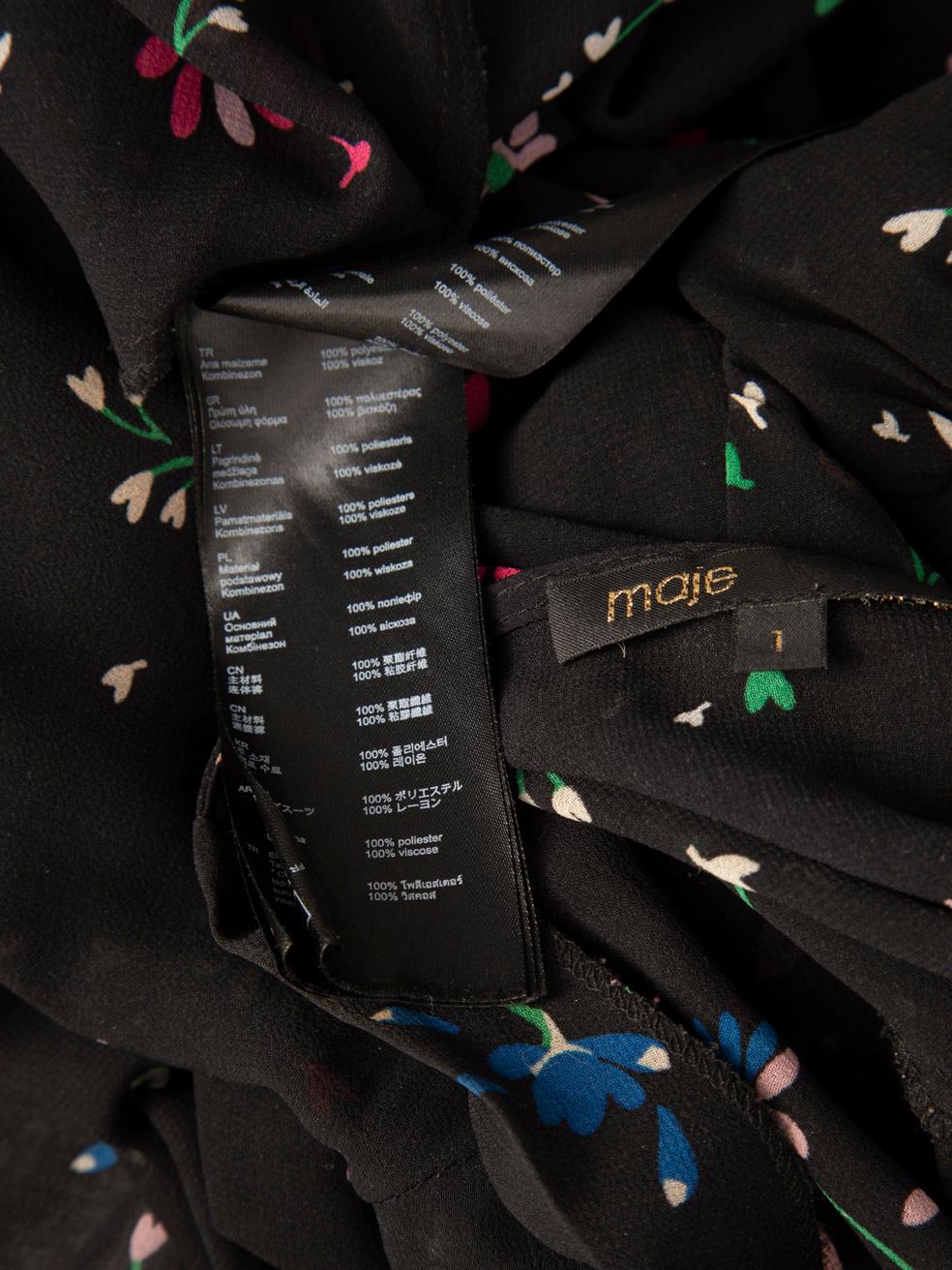 Maje Black Midi Floral Print Dress Size S For Sale 3