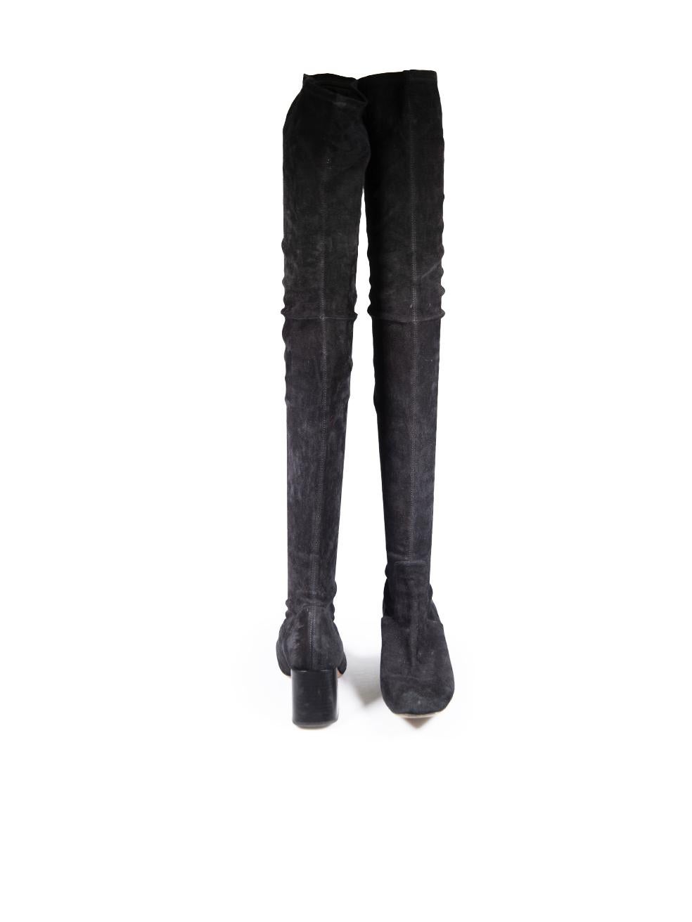 Noir Maje Black Over the Knee Suede Square Toe Boots Size IT 40 en vente