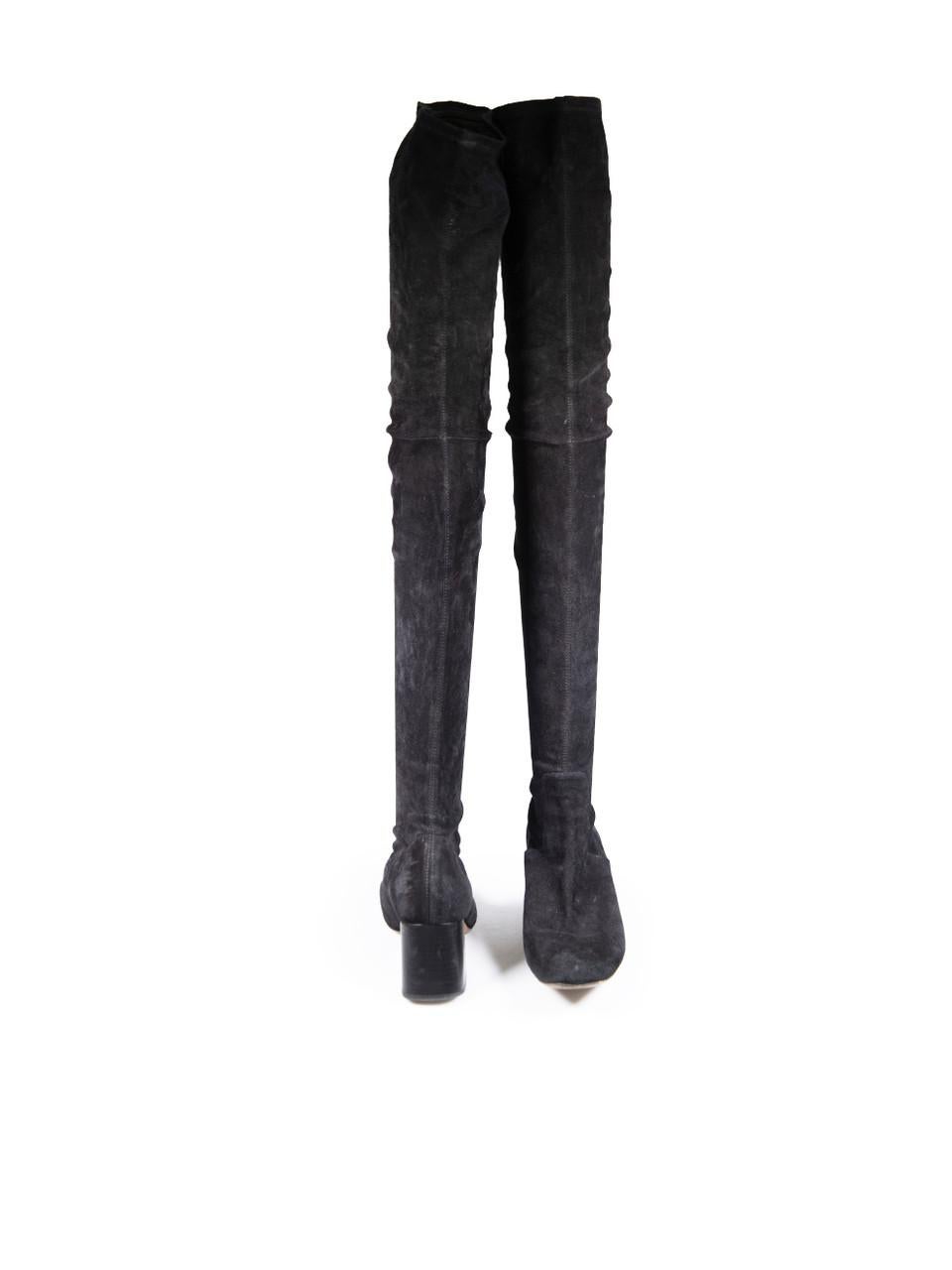 Noir Maje Black Over the Knee Suede Square Toe Boots Size IT 40 en vente