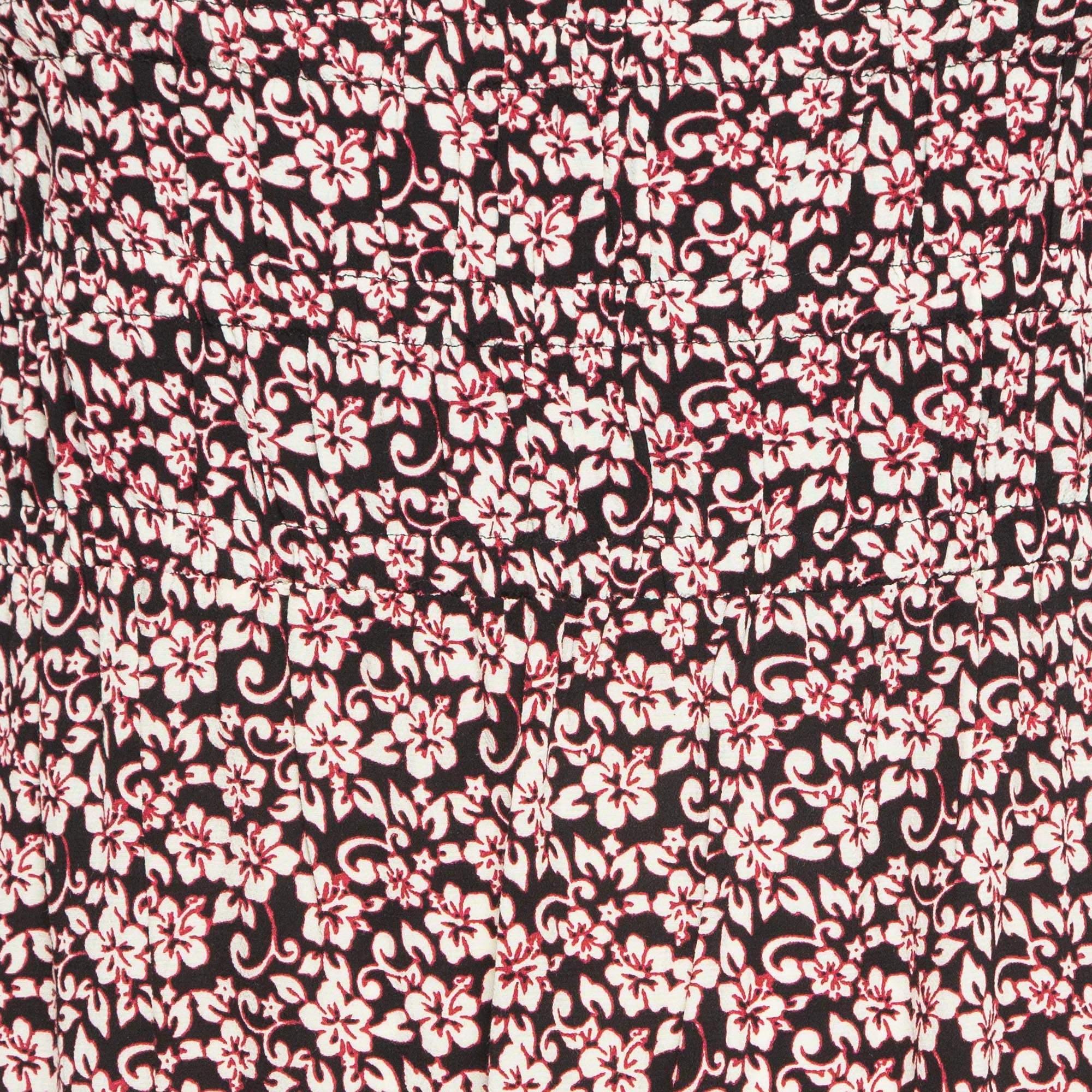 Beige Maje Black/Pink Floral Print Crepe Ranael Mini Dress M For Sale