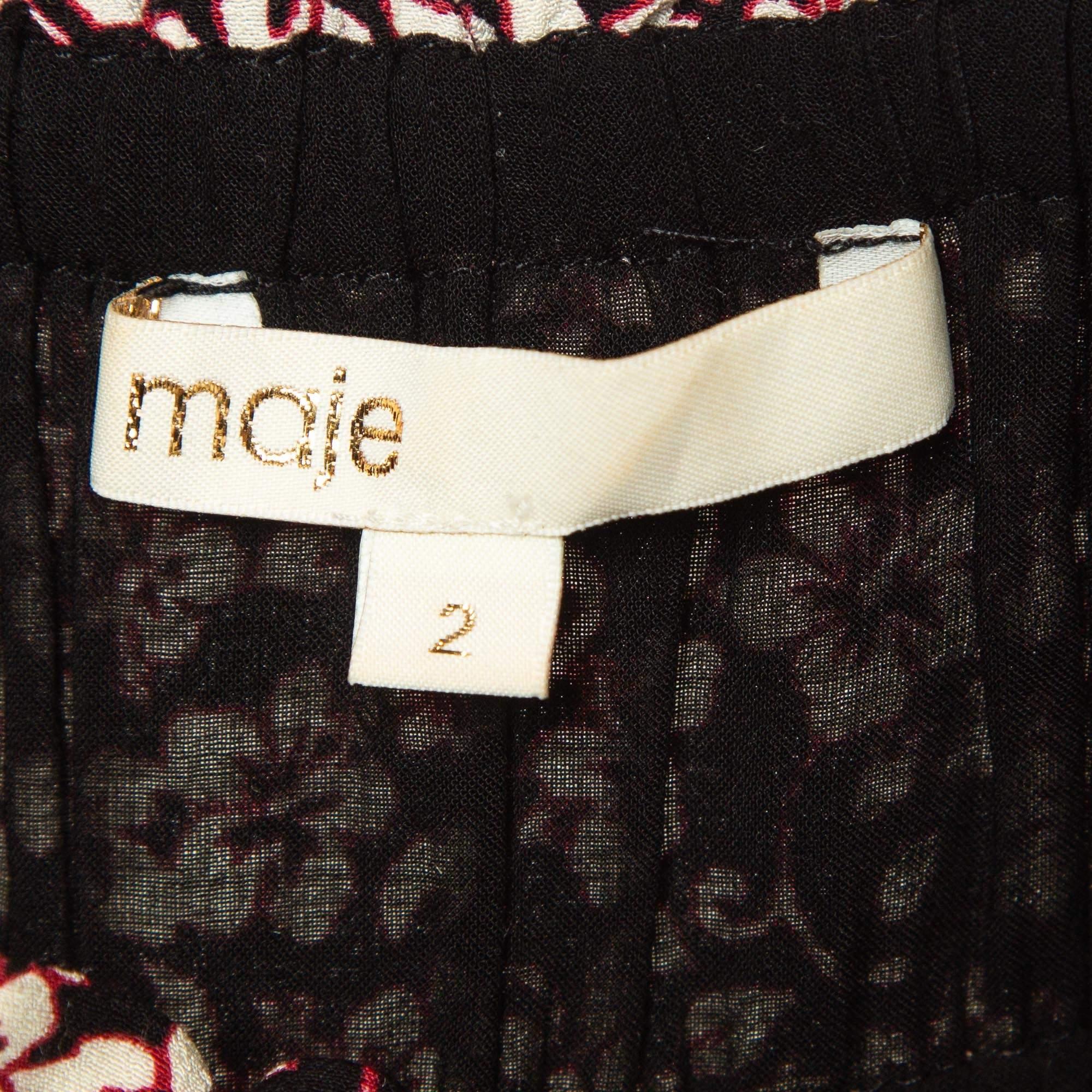 Maje Black/Pink Floral Print Crepe Ranael Mini Dress M In Good Condition For Sale In Dubai, Al Qouz 2