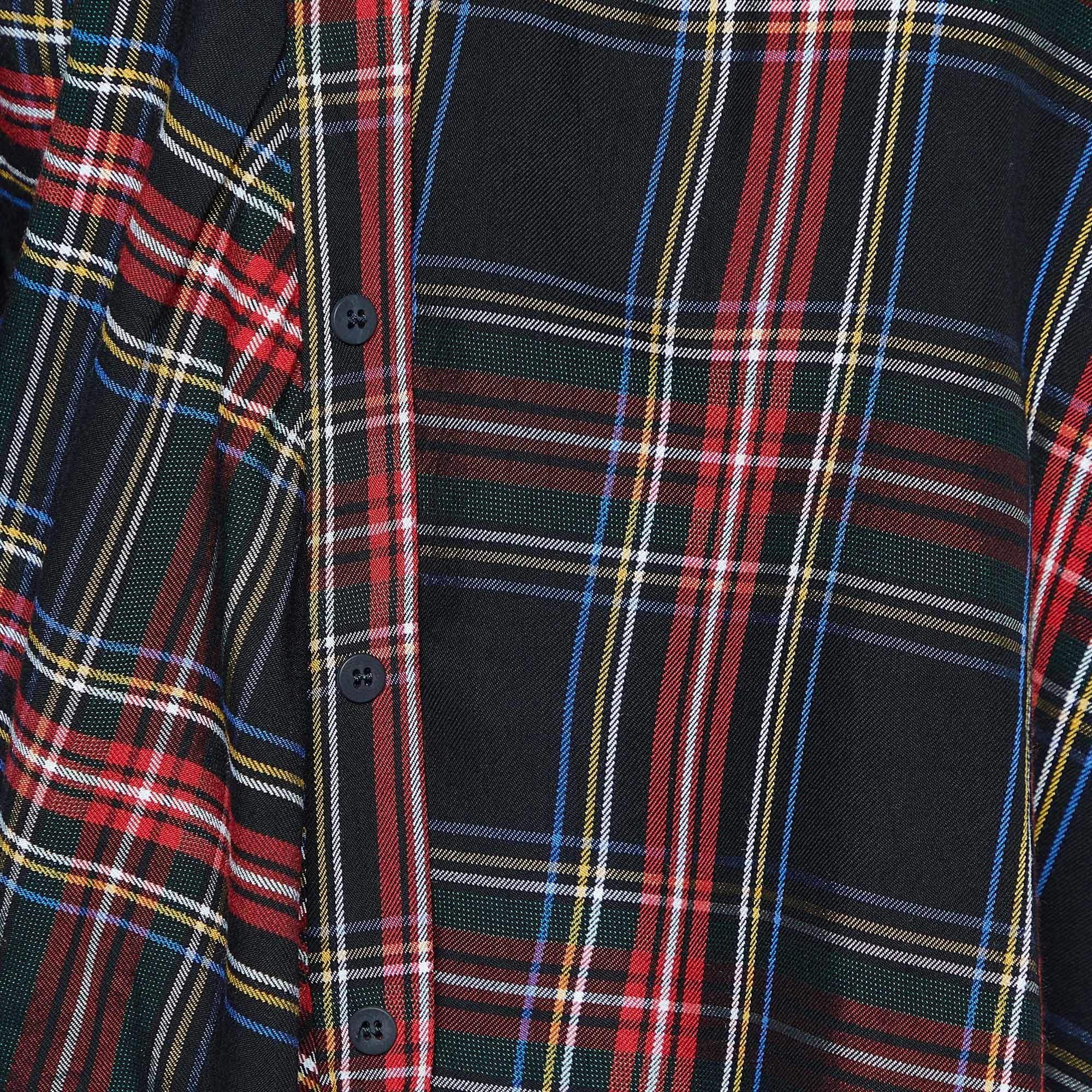 Maje Black Plaid Checked Asymmetric Shirt XS In Good Condition For Sale In Dubai, Al Qouz 2
