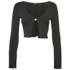 Maje Black Rib Knit Crop Cardigan XS