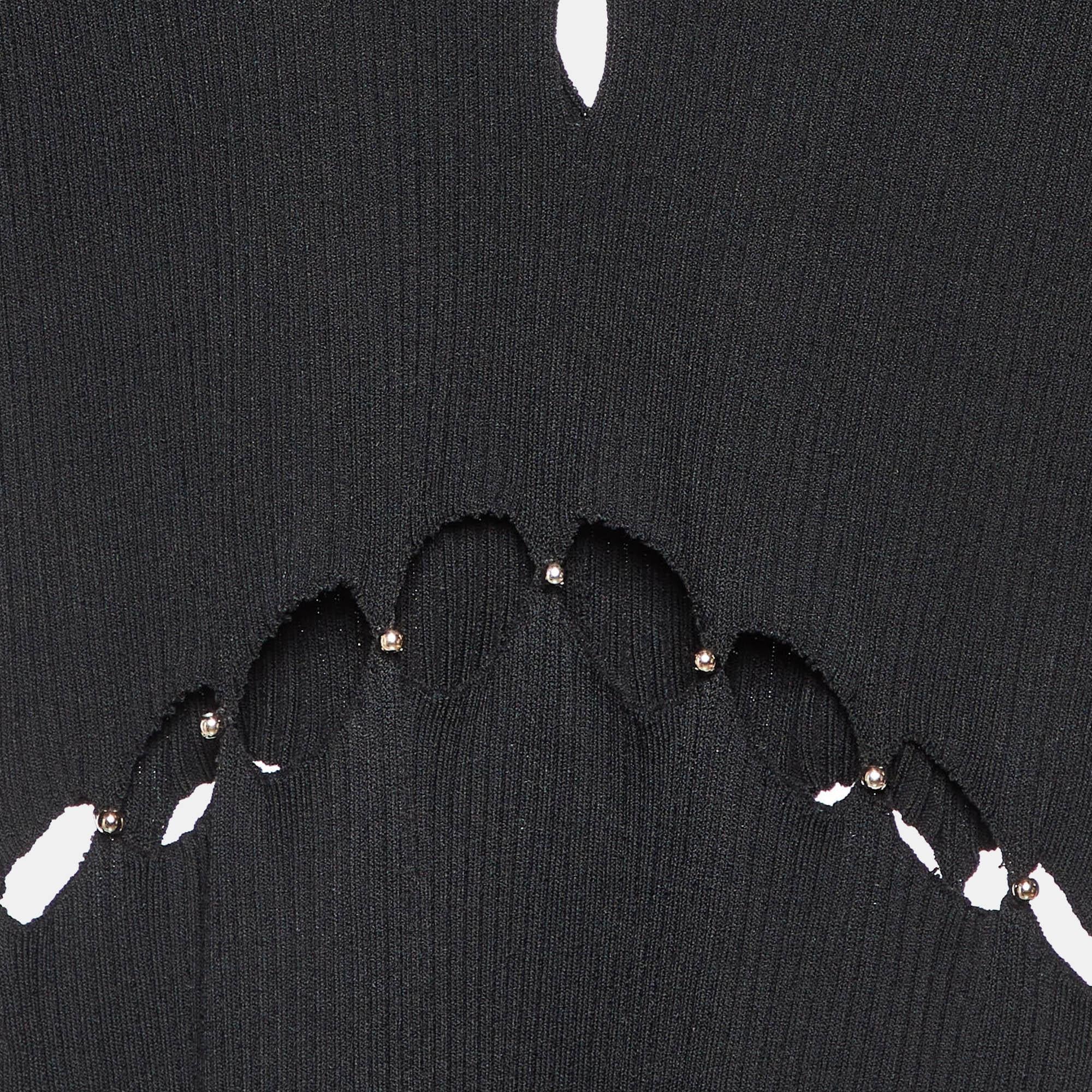 Maje - Mini abito nero in maglia a coste con perline M. In condizioni buone in vendita a Dubai, Al Qouz 2