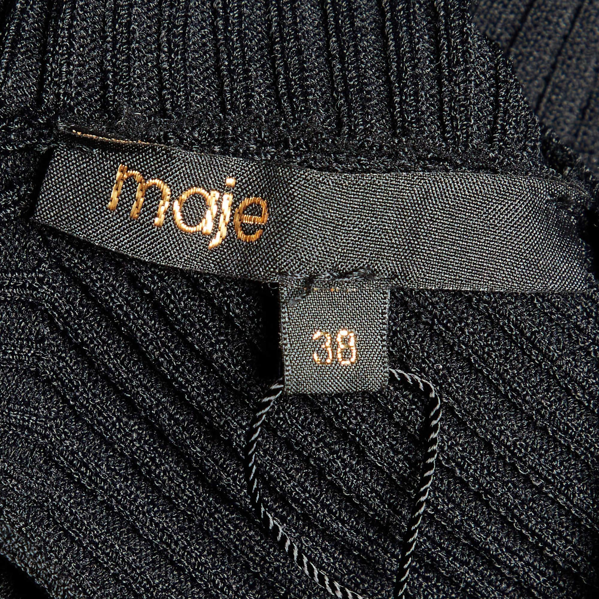 Donna Maje - Mini abito nero in maglia a coste con perline M. in vendita