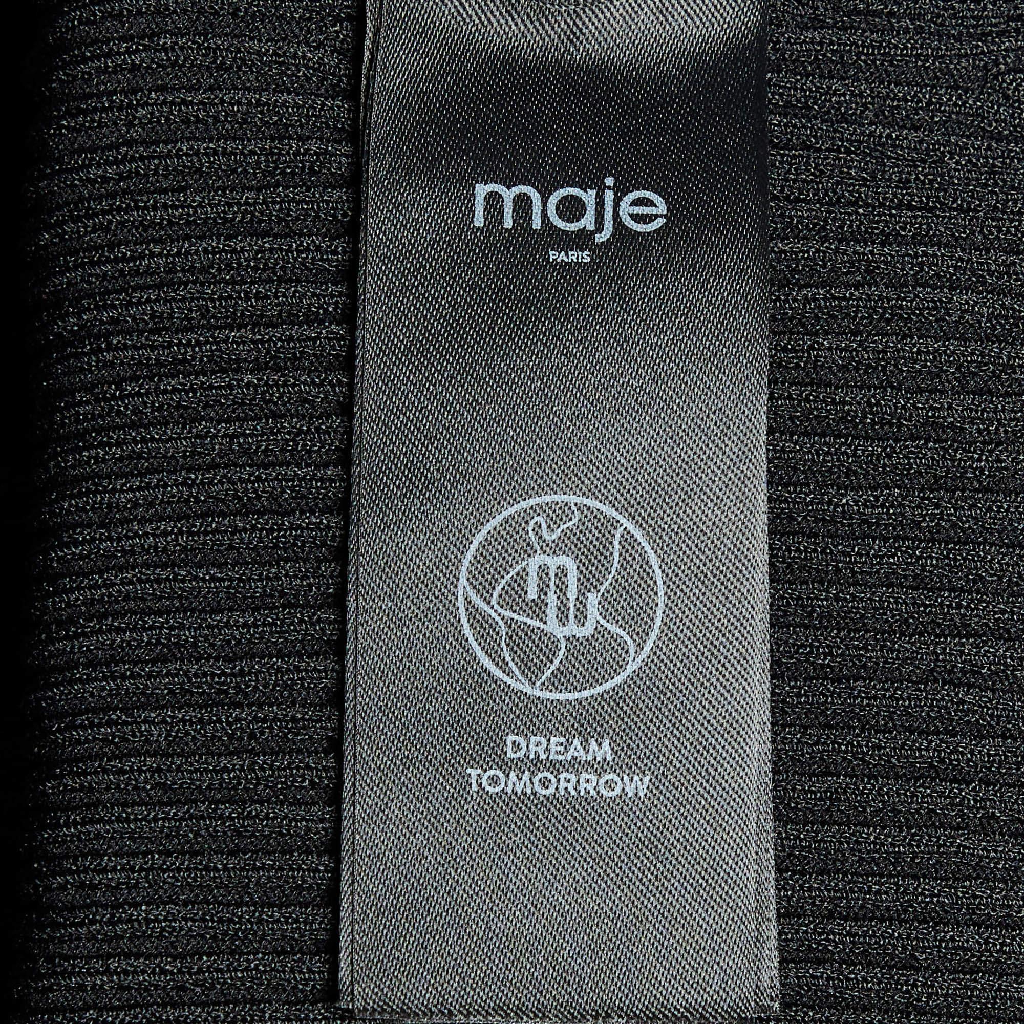 Maje - Mini abito nero in maglia a coste con perline M. in vendita 1