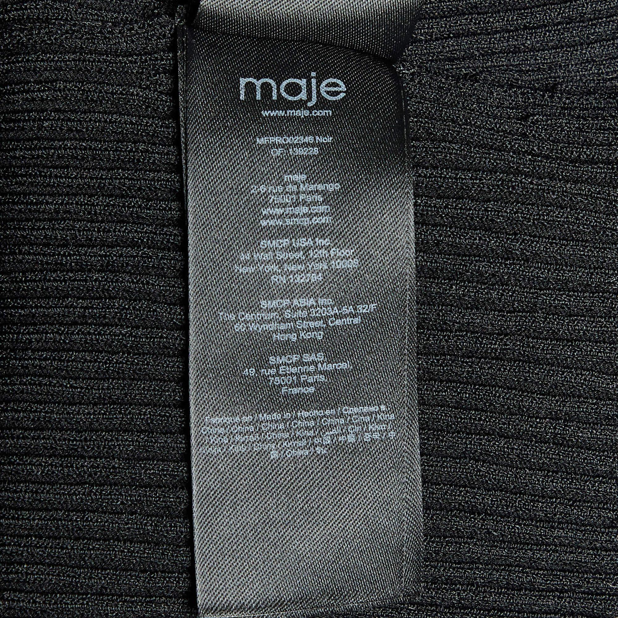Maje - Mini abito nero in maglia a coste con perline M. in vendita 2