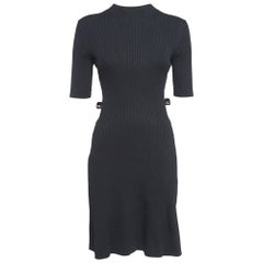 Maje Black Rib Knit Cut-Out Detail Midi Dress L
