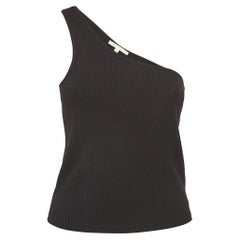 Maje Black Rib Knit One-Shoulder Cropped Top M