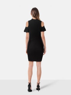 Maje Black Ribbed Knit Mini Off Shoulder Dress Size M