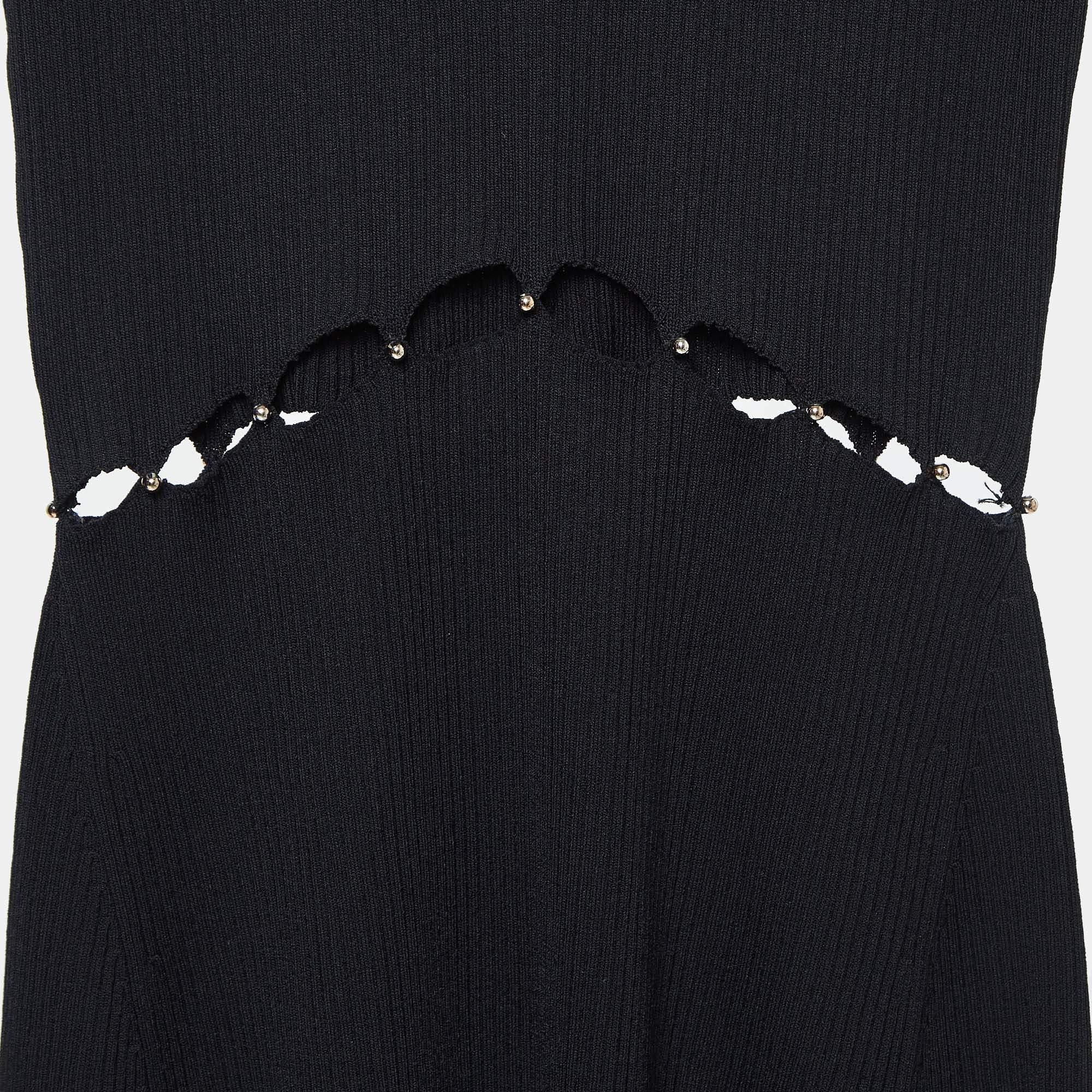 Women's Maje Black Roselana Openwork Knit Short Dress L For Sale