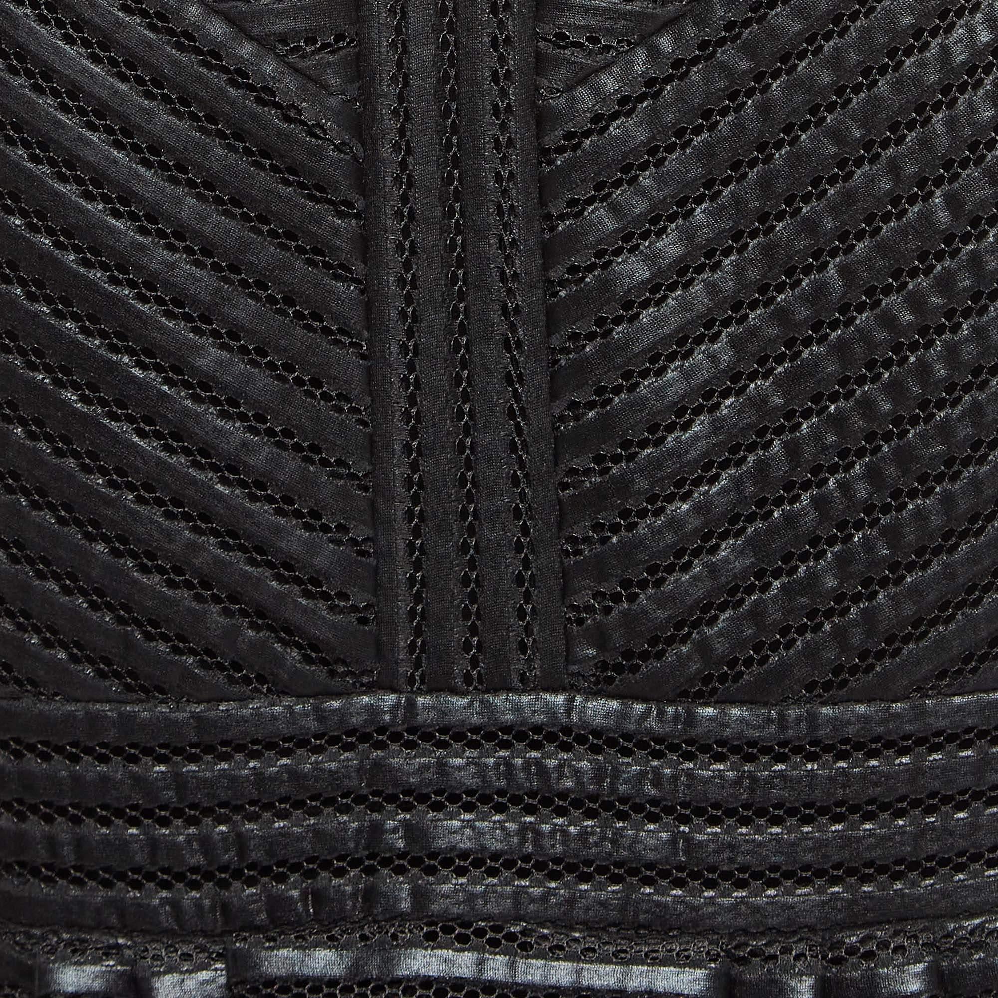 Maje Black Roybridge Striped Mesh Flared Mini Dress S In New Condition For Sale In Dubai, Al Qouz 2