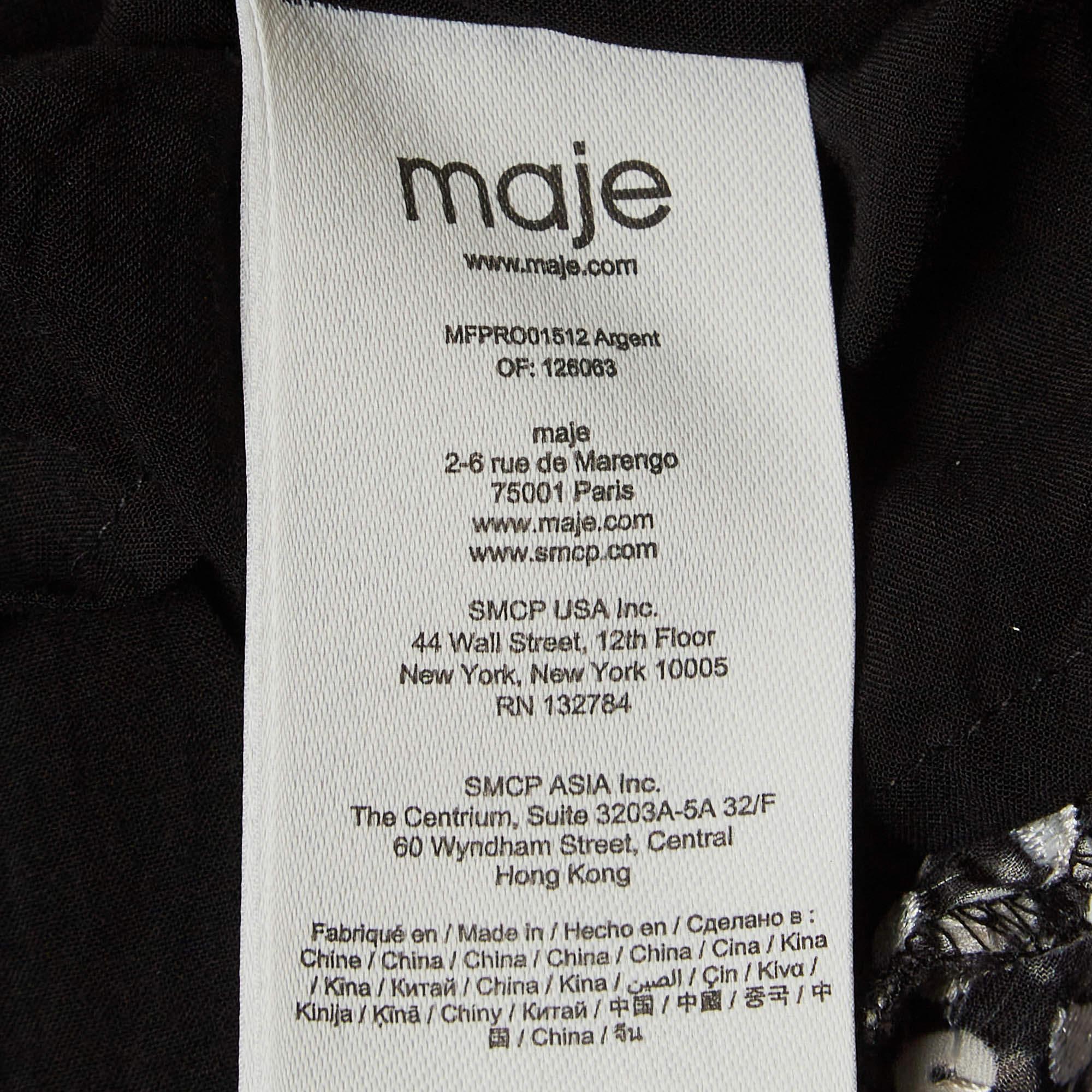 Maje Black Sequin Crepe Pleated Mini Dress S For Sale 3