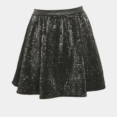 Maje Black Sequin Detail Tulle Pleated Mini Skirt L