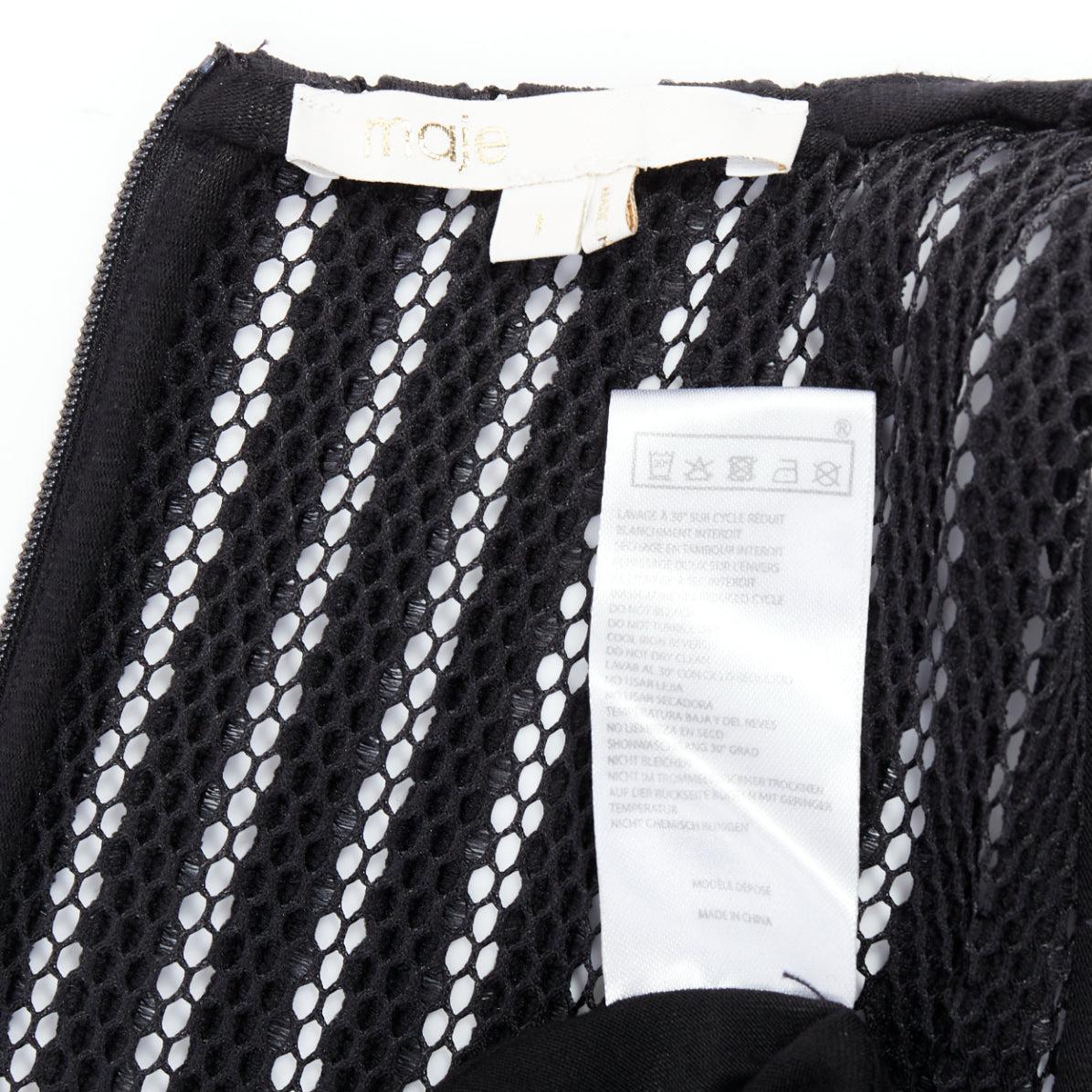 MAJE black sheer striped panelled crew fit flare midi dress Sz 1 XS For Sale 3