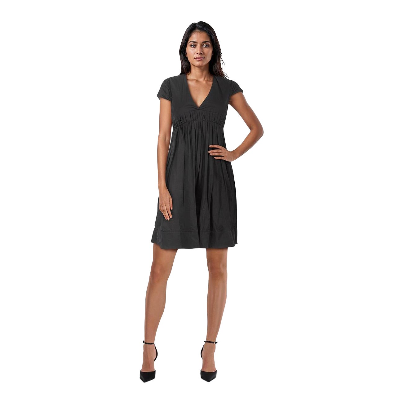 Maje - Vestito midi plissettato con scollo a V nero - Taglia S.I.V.A.