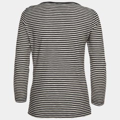 Maje Black/White Stripe Cotton Fringed Detail T-Shirt M