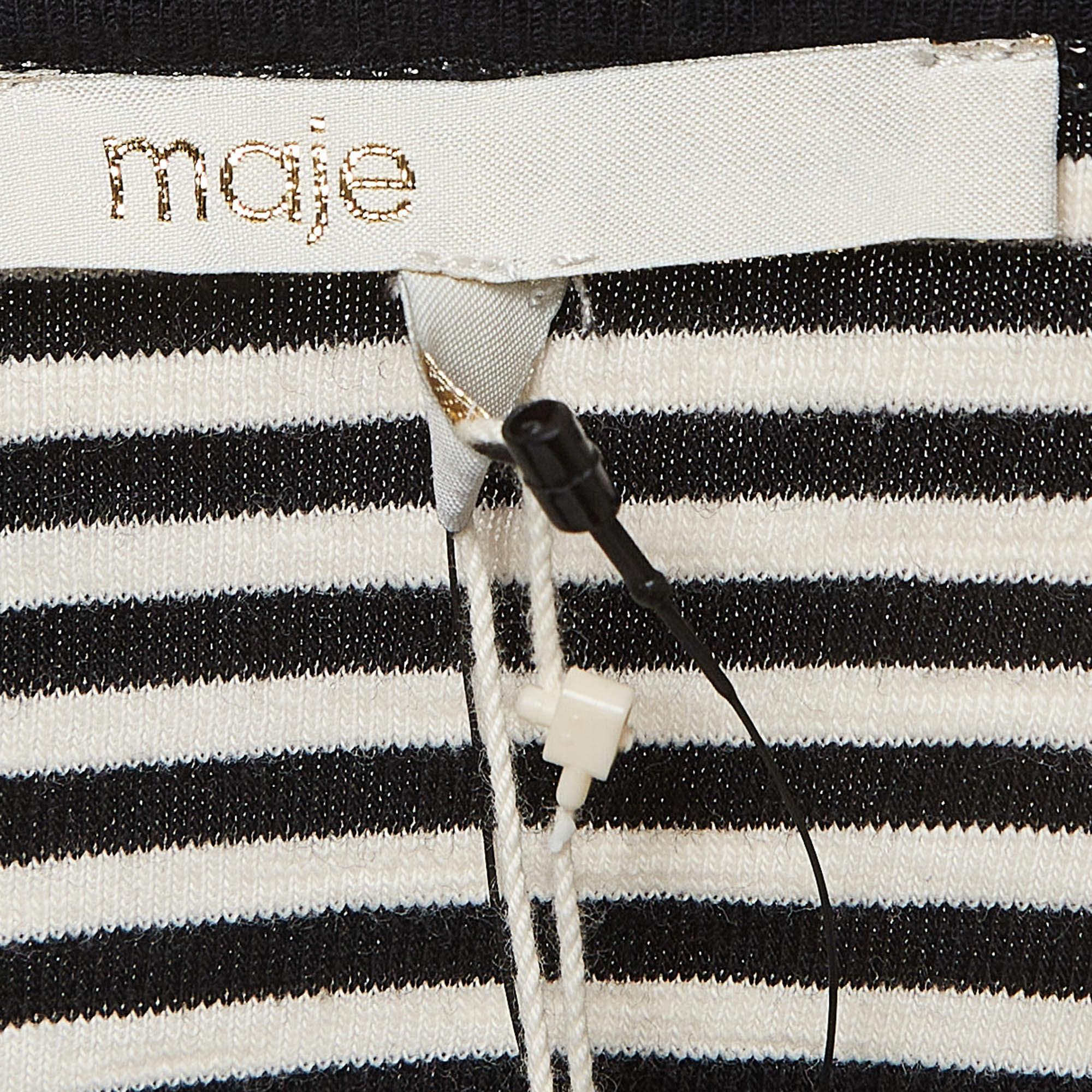 Women's Maje Black/White Stripe Cotton Fringed Detail T-Shirt M For Sale