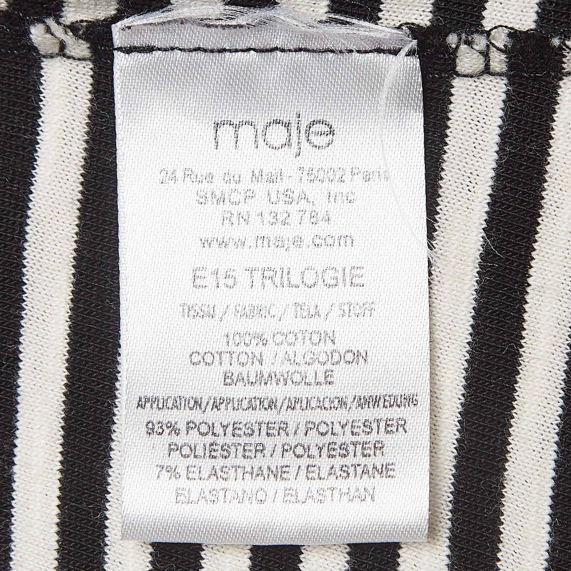Maje Black/White Stripe Cotton Fringed Detail T-Shirt M For Sale 2