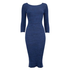 Maje Blue Bodycon Rib Knit Midi Dress Size S