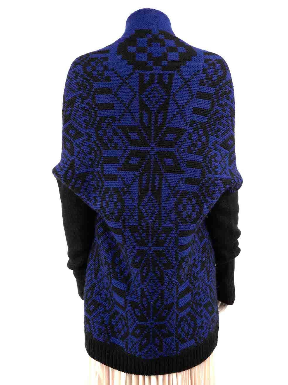 Maje Blue Chunky Knit Fair Isle Intarsia Cardigan Size M In Good Condition For Sale In London, GB