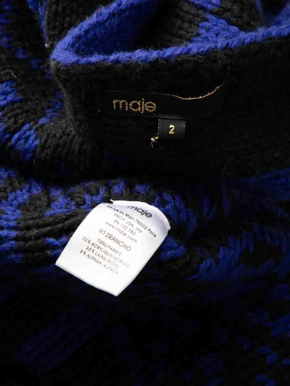 Maje Blue Chunky Knit Fair Isle Intarsia Cardigan Size M For Sale 1
