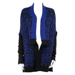 Maje Blau Chunky Knit Fair Isle Intarsien-Strickjacke Größe M