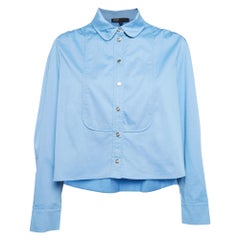 Maje Blue Cotton Pleated Crop Shirt L