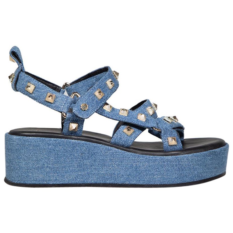 Maje Blue Denim Studded Strap Platform Sandals Size IT 38