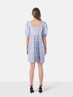 Maje Blue Embroidered Stripe Tiered Mini Dress Size XL